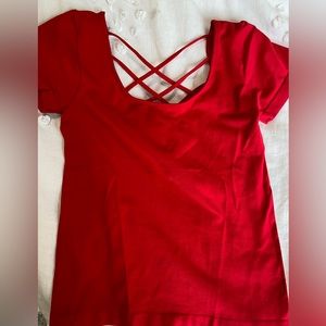 Red short sleeve top with open back